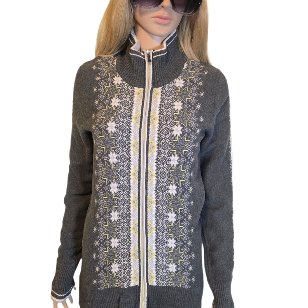 Eddie Bauer Nordic Fair Isle Snowflake Full Zip Cardigan Sweater M EUC